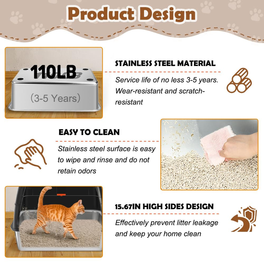 Vivifying stainless steel litter box easy-clean surface for quick maintenance