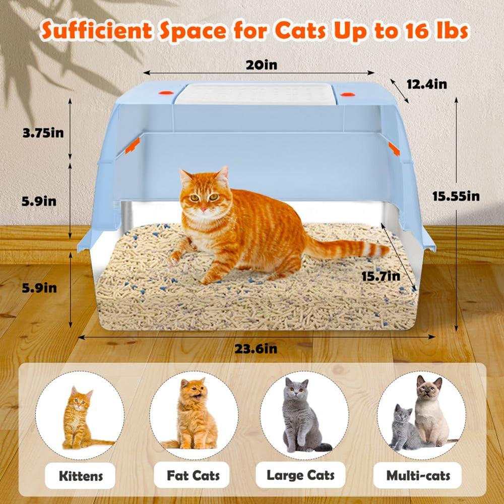 Vivifying stainless steel litter box with removable pan eases cleaning.