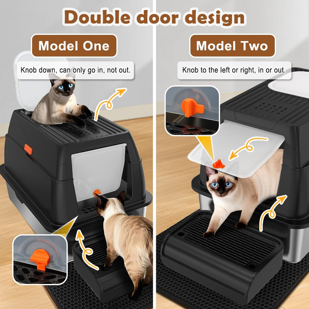 Vivifying stainless steel litter box top-entry view demonstrates dual-entry/exit versatility