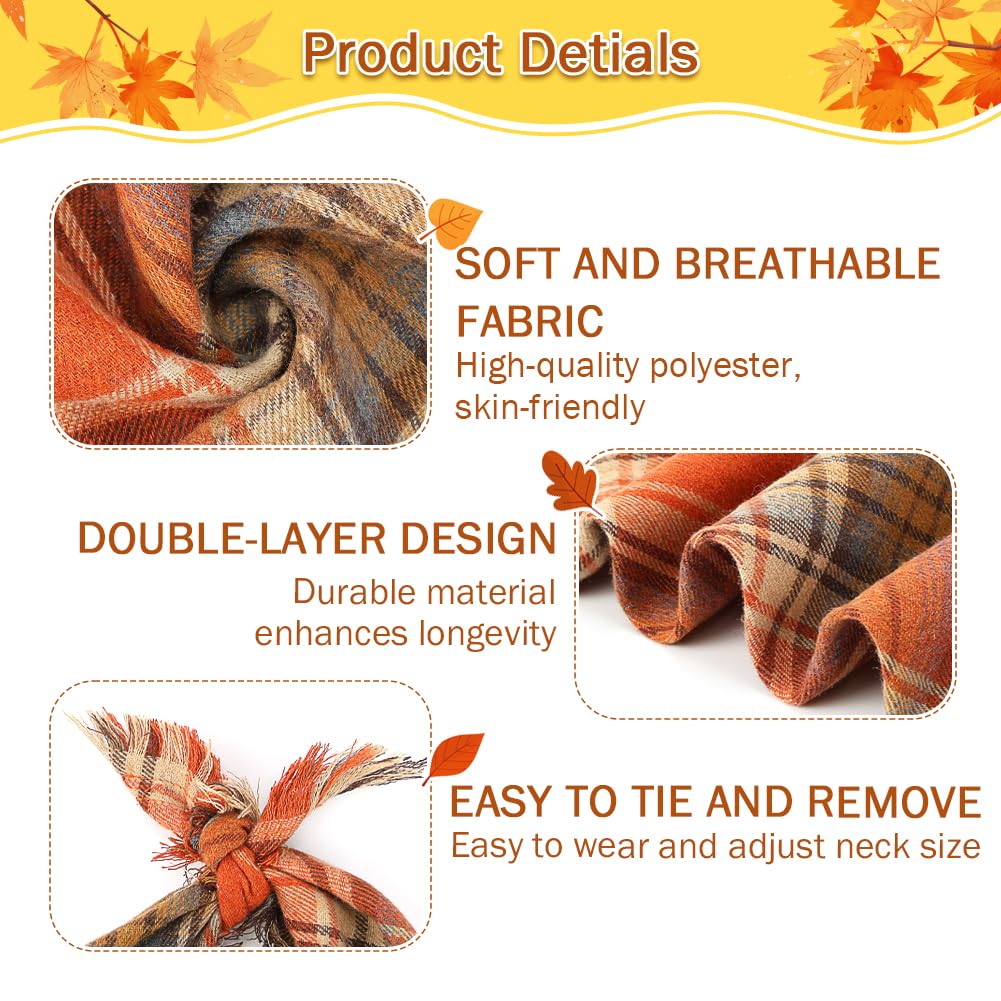 Vivifying Thanksgiving dog bandana orange plaid front view for Halloween vibes
