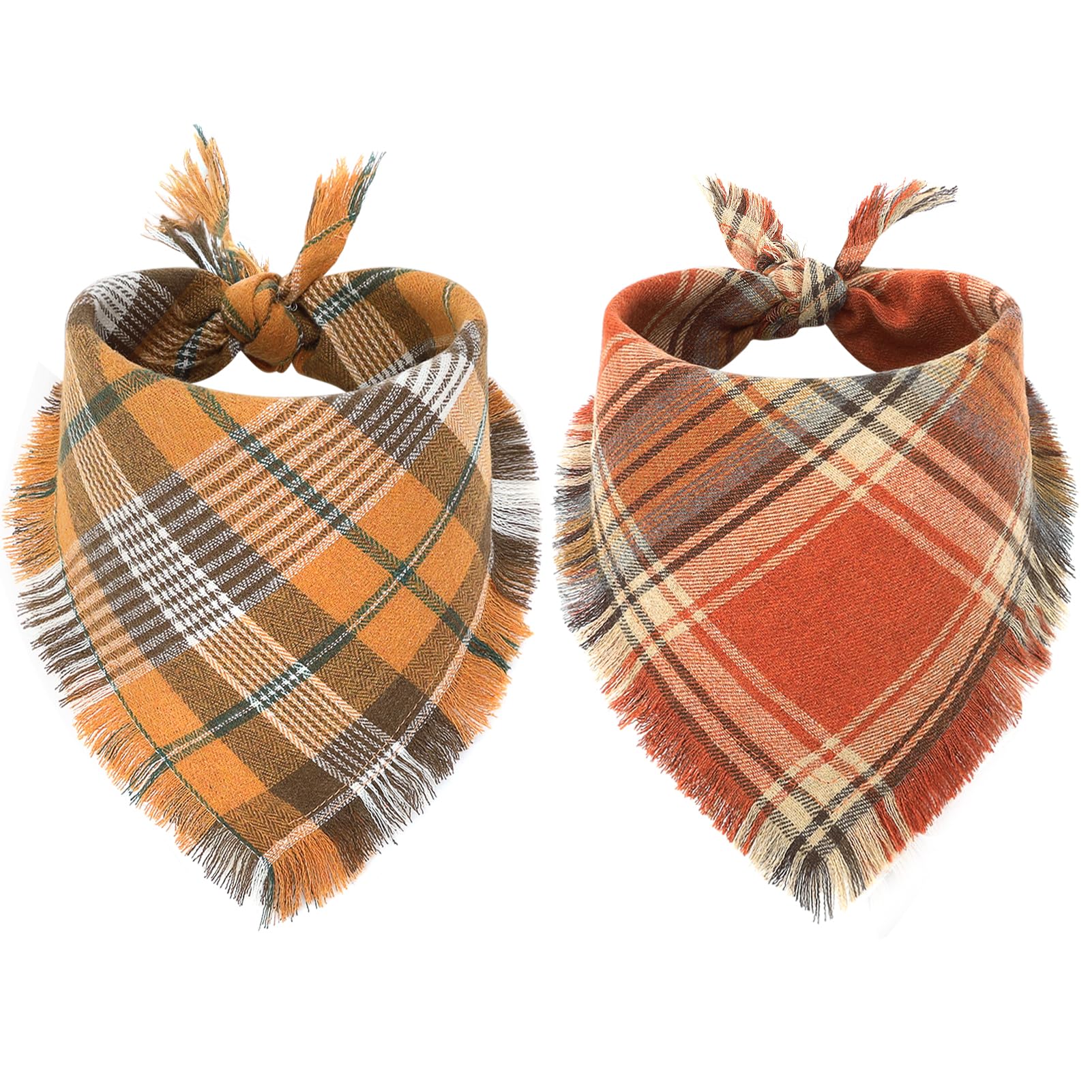 Vivifying Thanksgiving dog bandana yellow plaid front view for festive fall photos