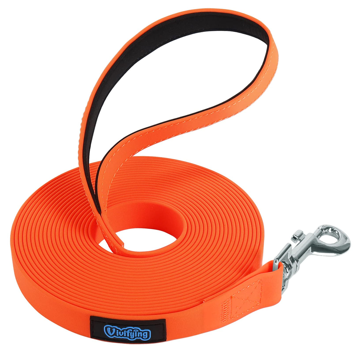 Vivifying waterproof long dog leash 20ft orange with padded handle for comfortable recalls