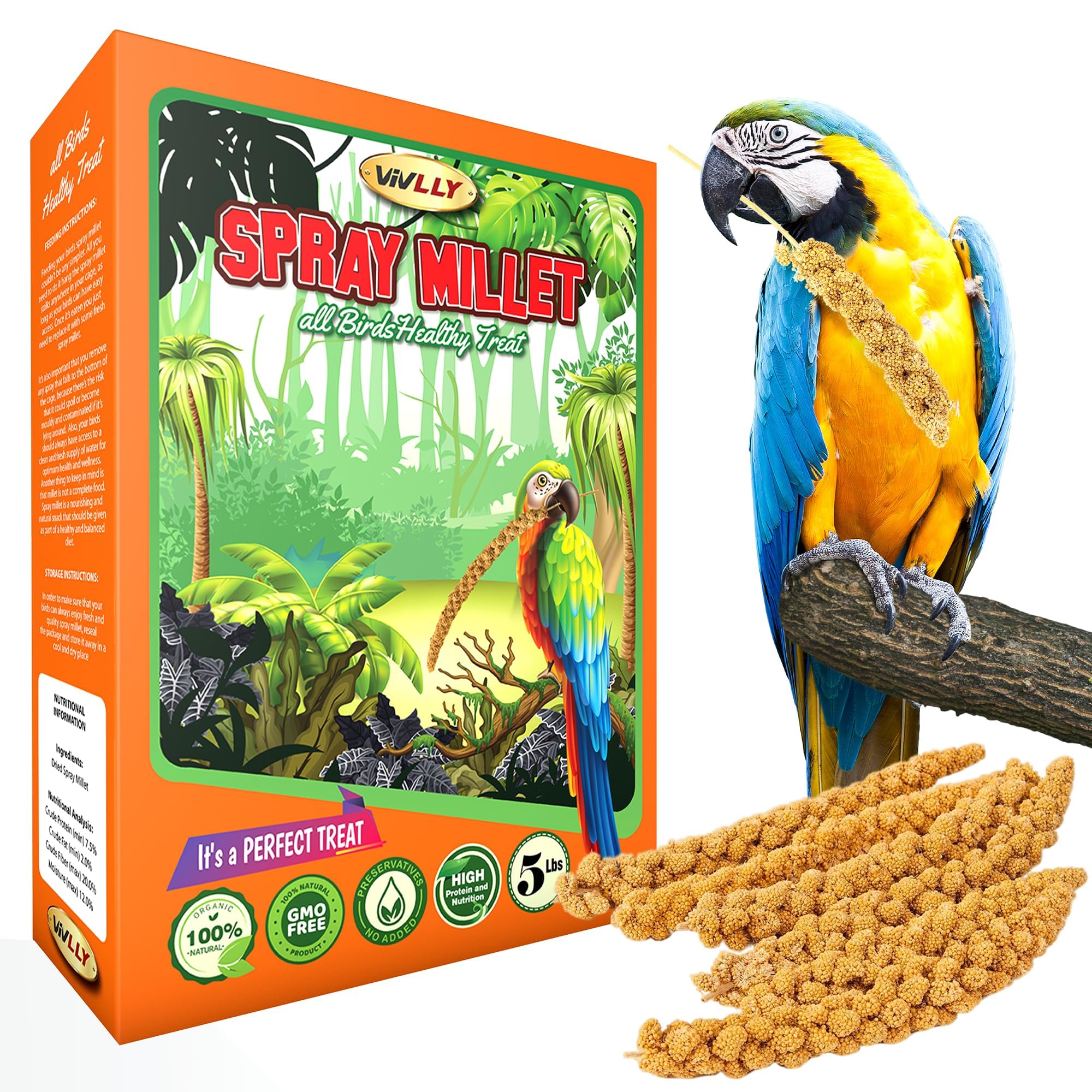Vivlly parakeet feeding scene shows birds enjoying tasty non-GMO snack