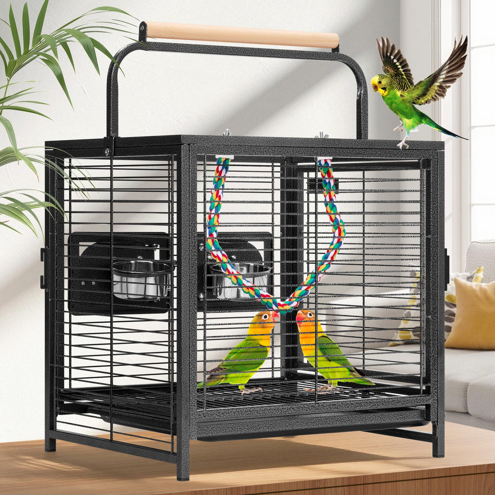 VIVOHOME 19-Inch Wrought Iron Bird Travel Cage front view demonstrates sturdy build for safe transport
