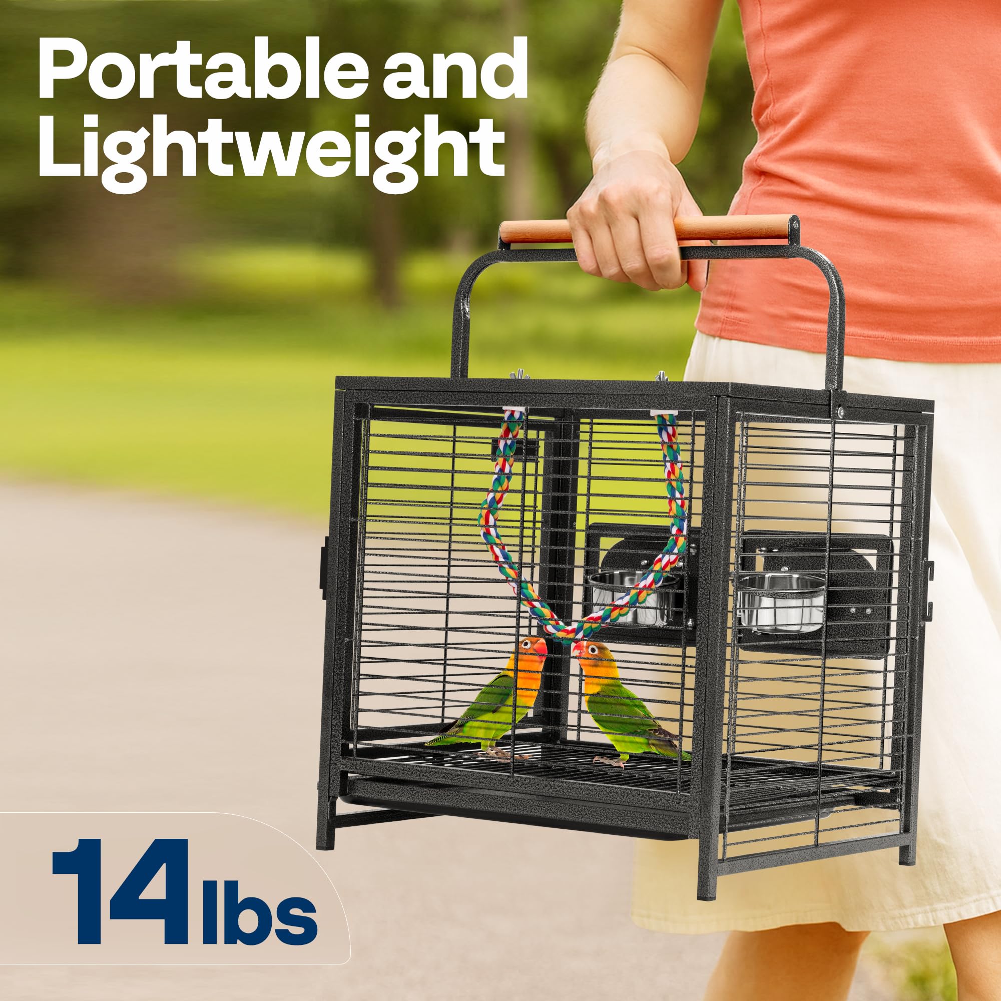 VIVOHOME 19-Inch Wrought Iron Bird Travel Cage side view highlights compact portability for trips