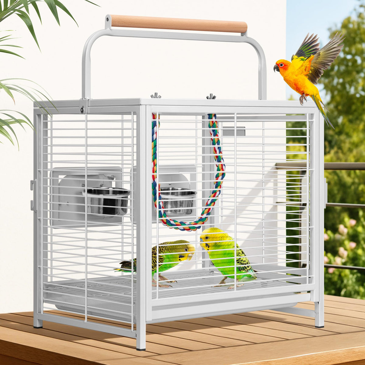 VIVOHOME 19inch wrought-iron travel cage white for durable transport of parrots