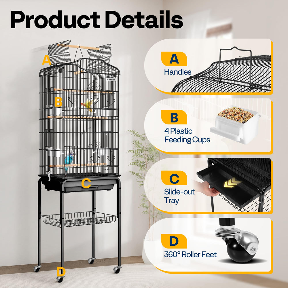 VIVOHOME includes perches, cups, and swing for enrichment.