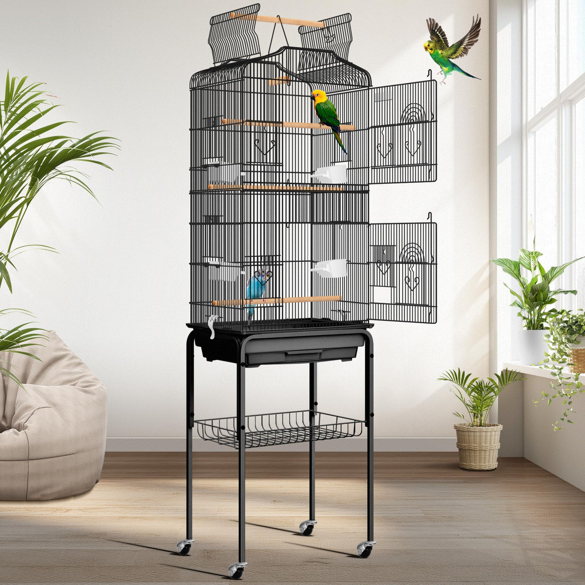 VIVOHOME 64-inch bird cage side view shows spacious perches and exploration.