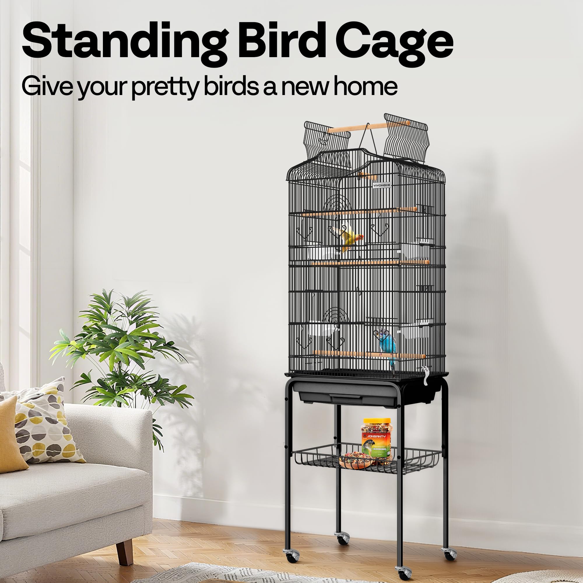 VIVOHOME rolling stand front view demonstrates easy mobility with four casters.