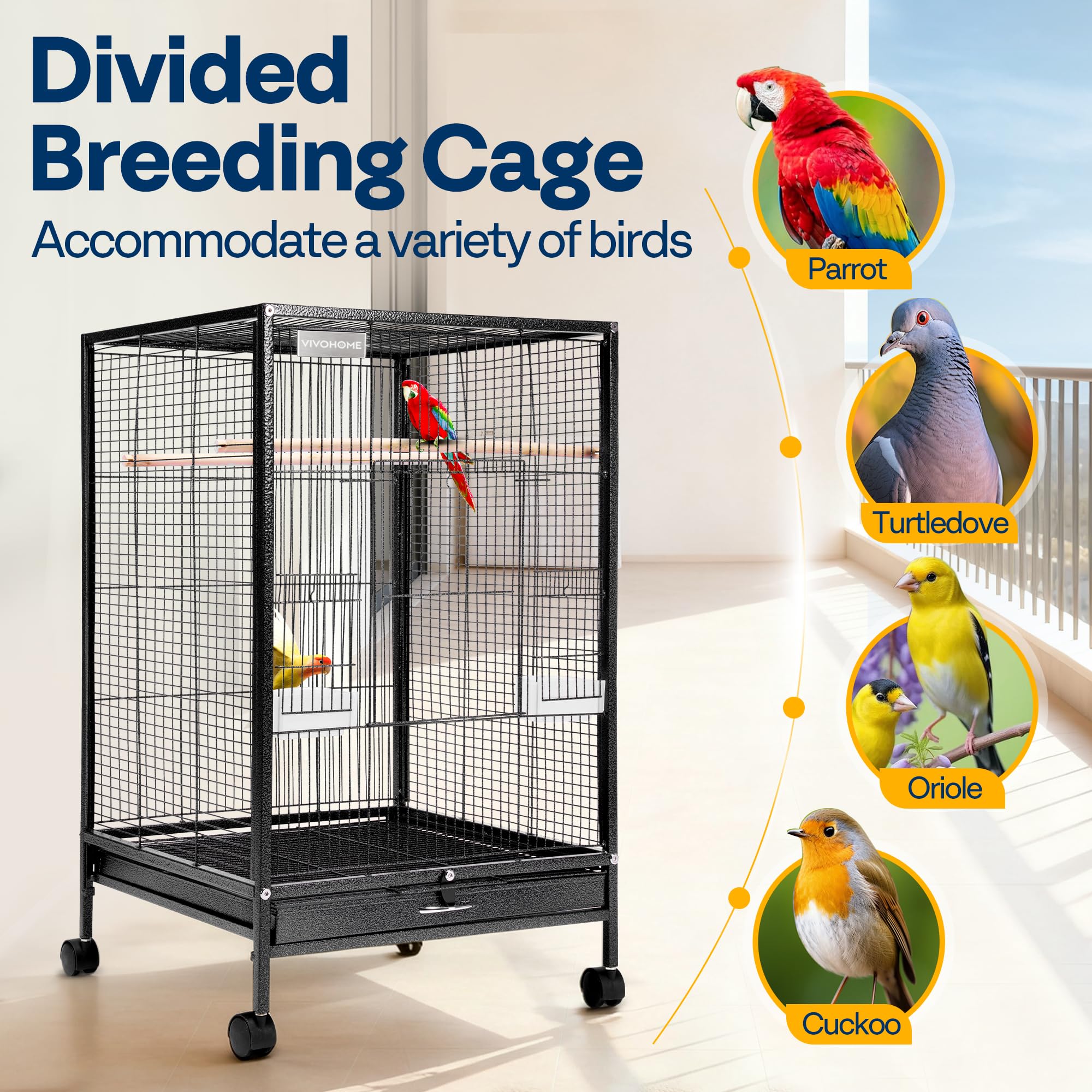 VIVOHOME included food boxes and wooden perches support feeding convenience.