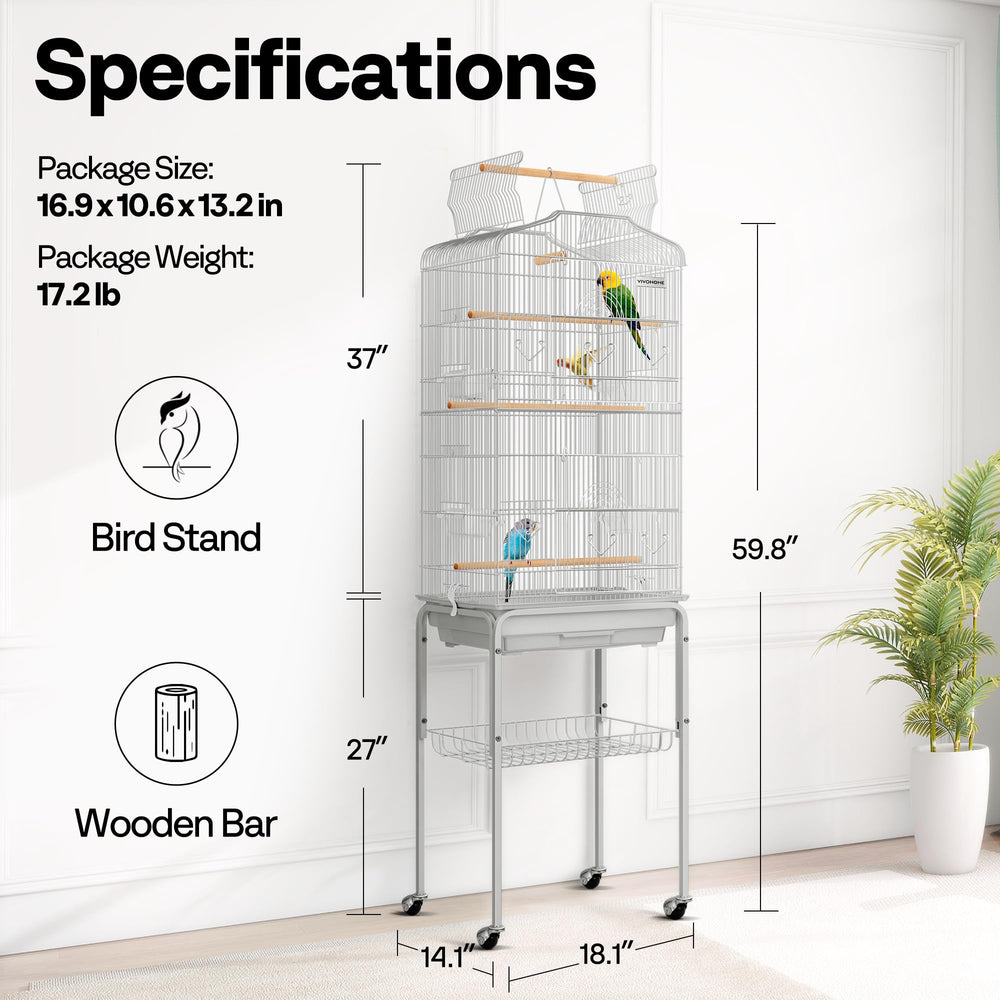 VIVOHOME bird cage accessories shelf stores toys and extras within reach.