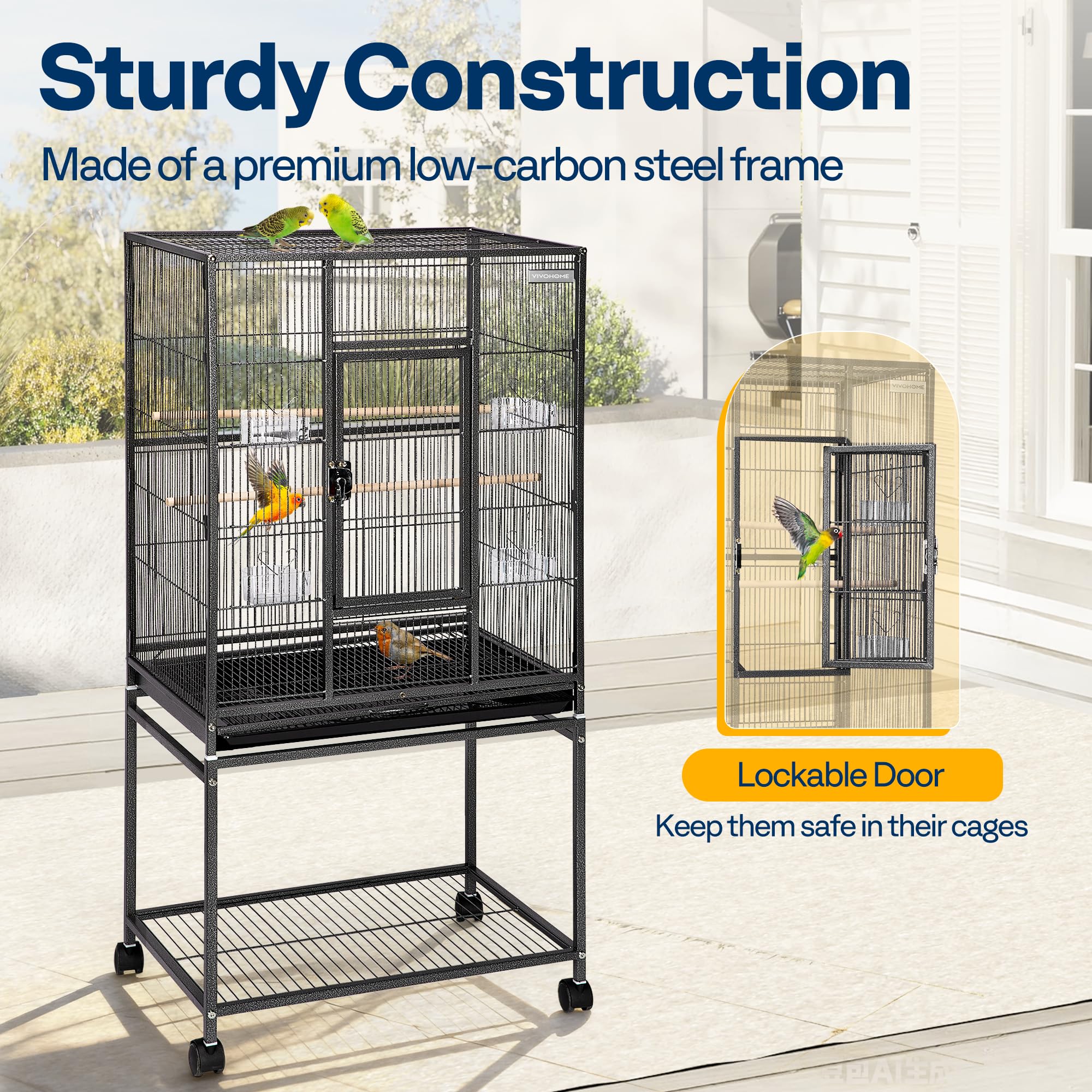 VIVOHOME bird cage flat top with space for plants and perches