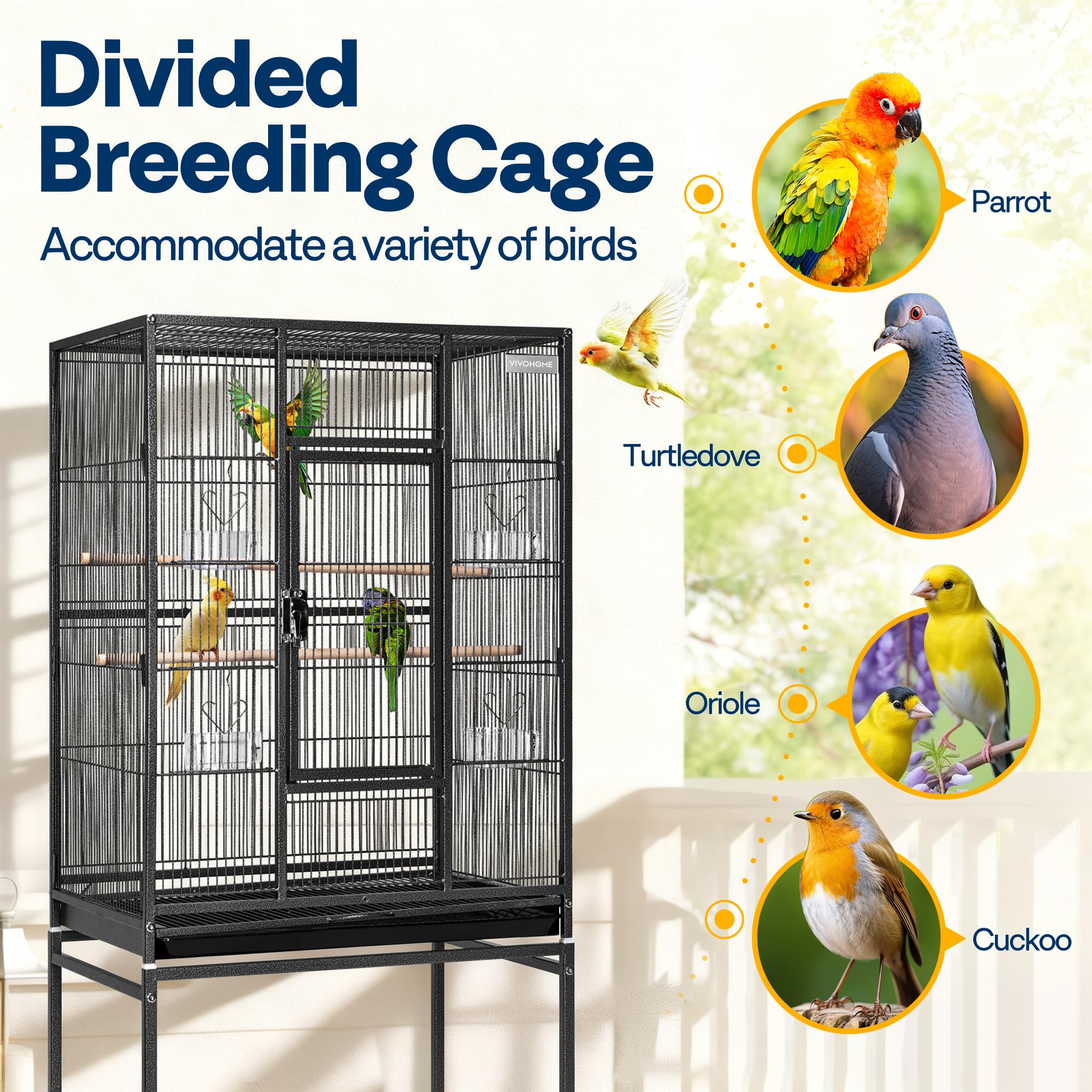 VIVOHOME bird cage with food boxes and accessories for varied diets