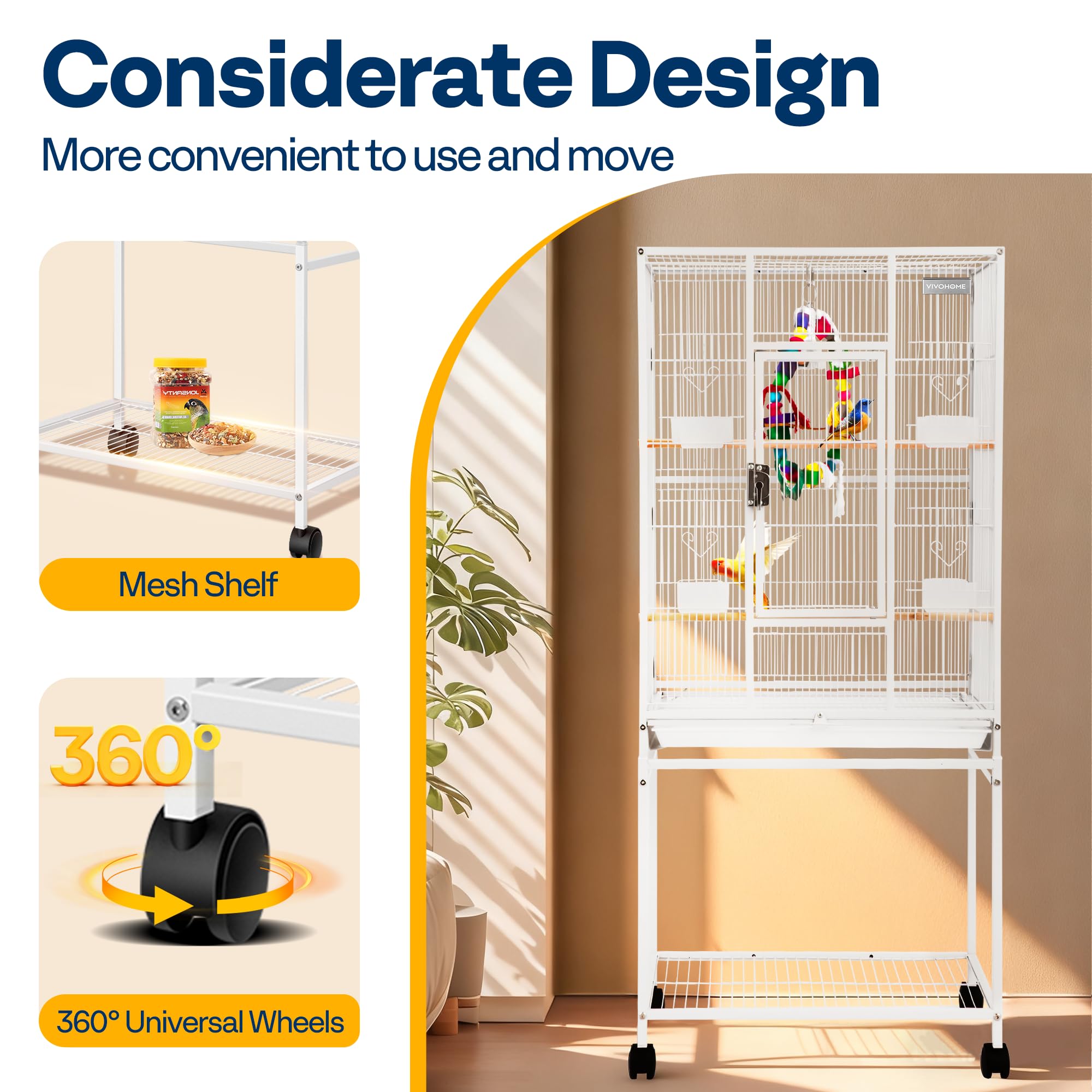 VIVOHOME interior with perches and drawer-style tray for easy maintenance