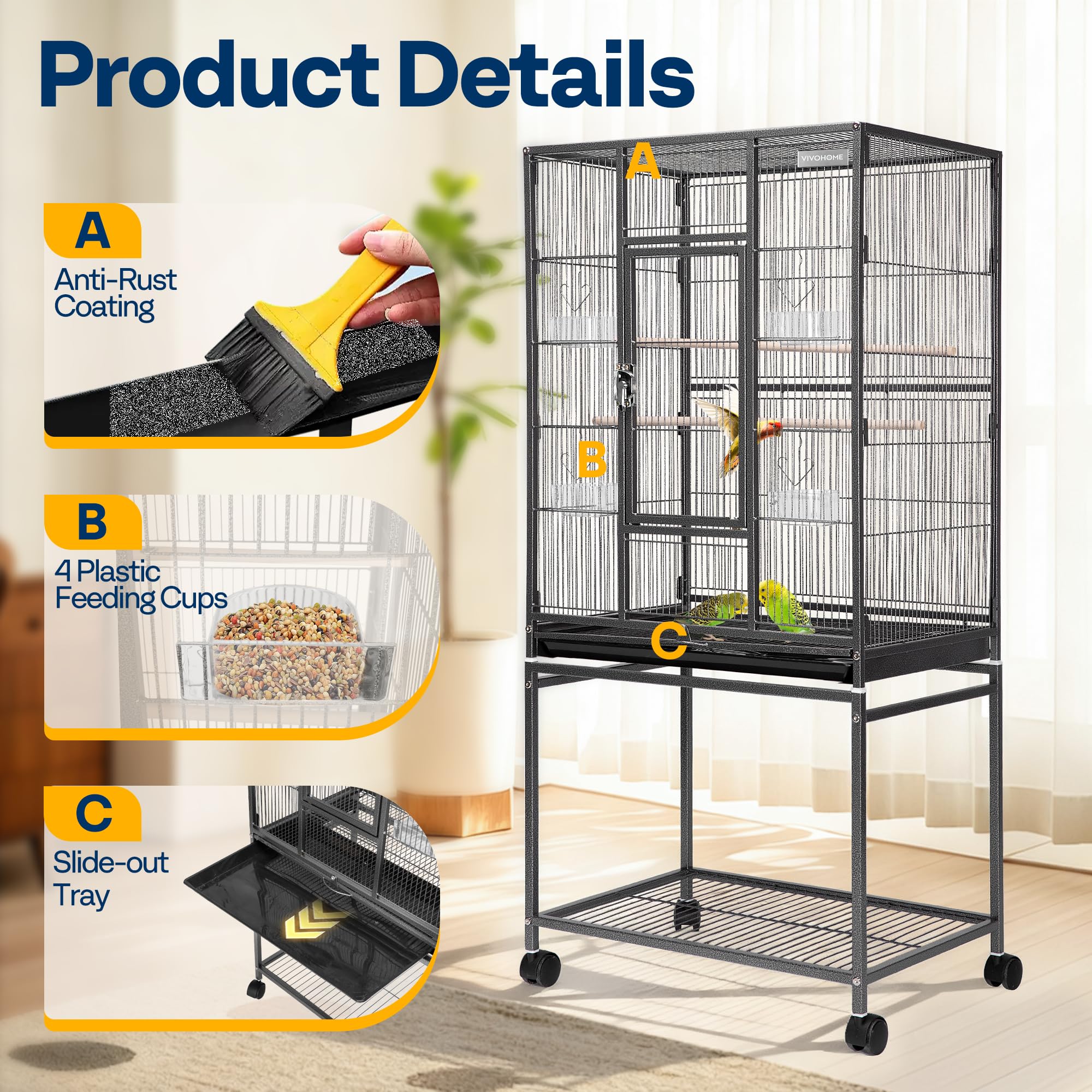 VIVOHOME bird cage secure latch system close-up for bird safety