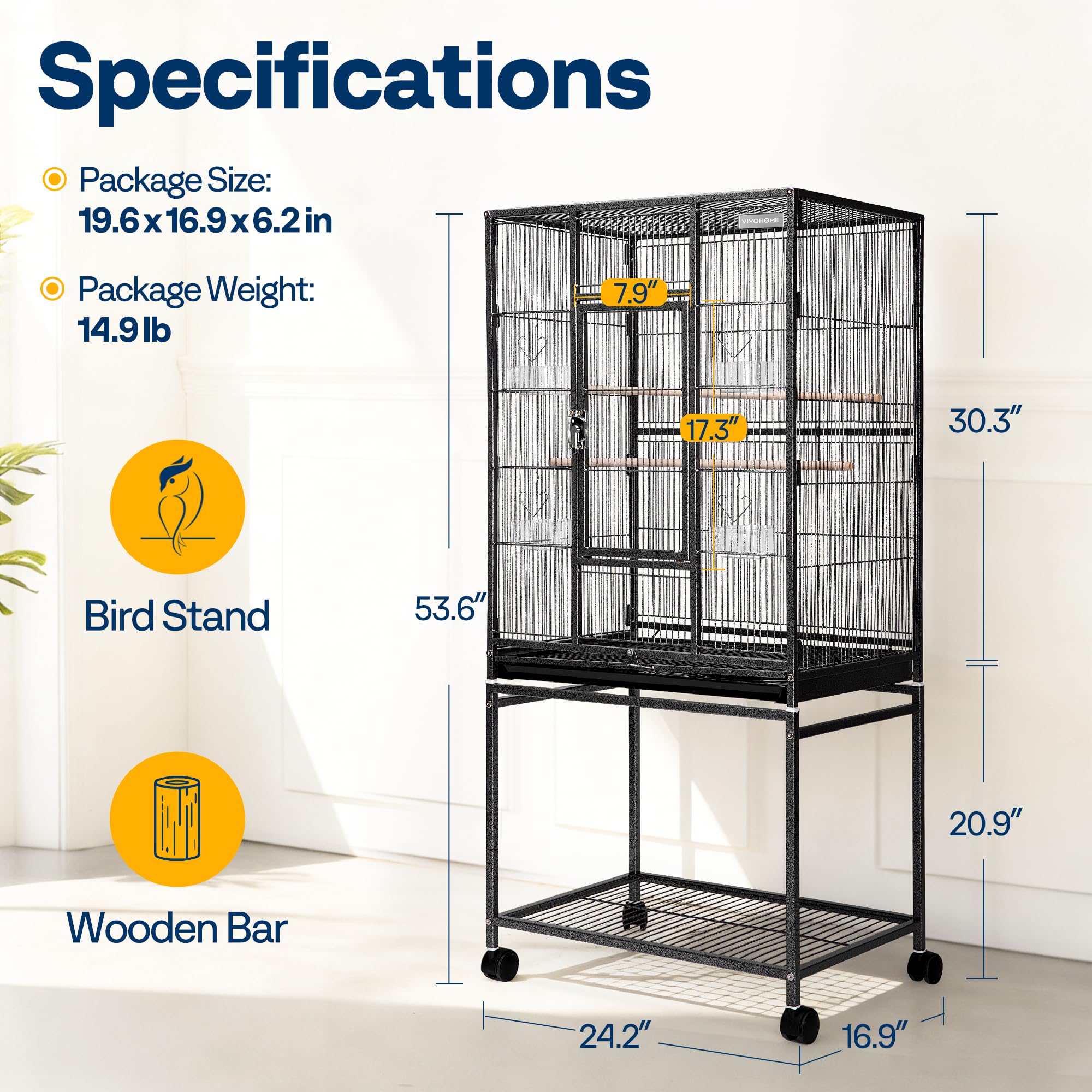 VIVOHOME bird cage with perches and breeding box for flexible setup