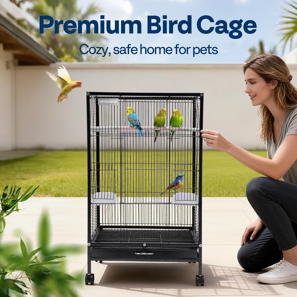 VIVOHOME bird cage rolling stand enables easy relocation for cleaning.