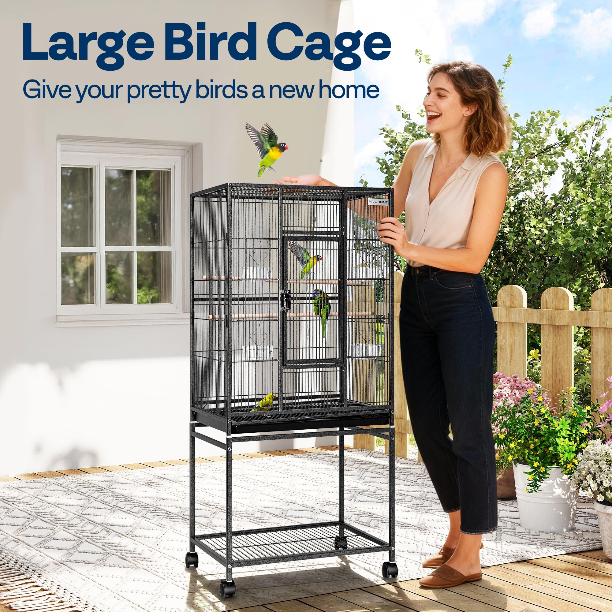 VIVOHOME bird cage rolling stand enables easy repositioning for cleaning sessions