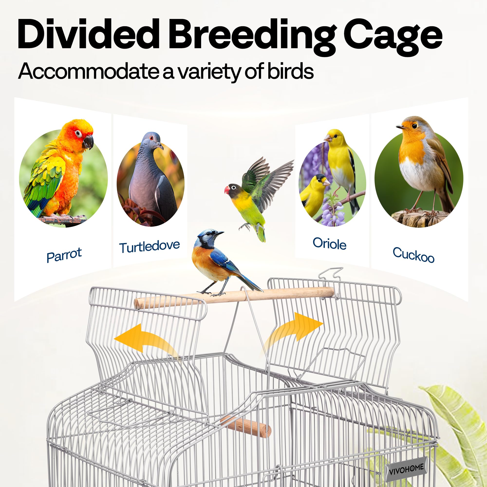 VIVOHOME bird cage rolling wheels ease relocation across rooms with stability.