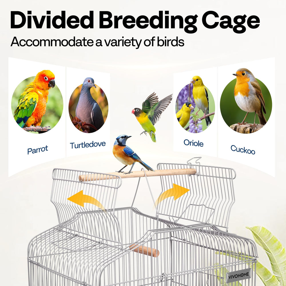 VIVOHOME bird cage rolling wheels ease relocation across rooms with stability.
