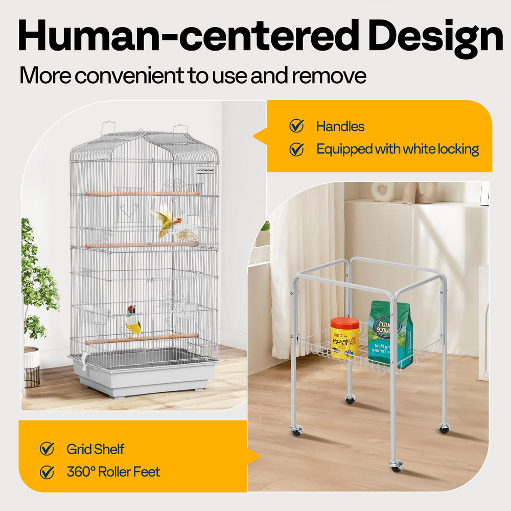 VIVOHOME bird cage slide-out-tray enables quick cleaning while maintaining pet safety.