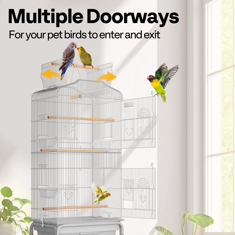 VIVOHOME bird cage swings and perches create versatile play and rest areas.