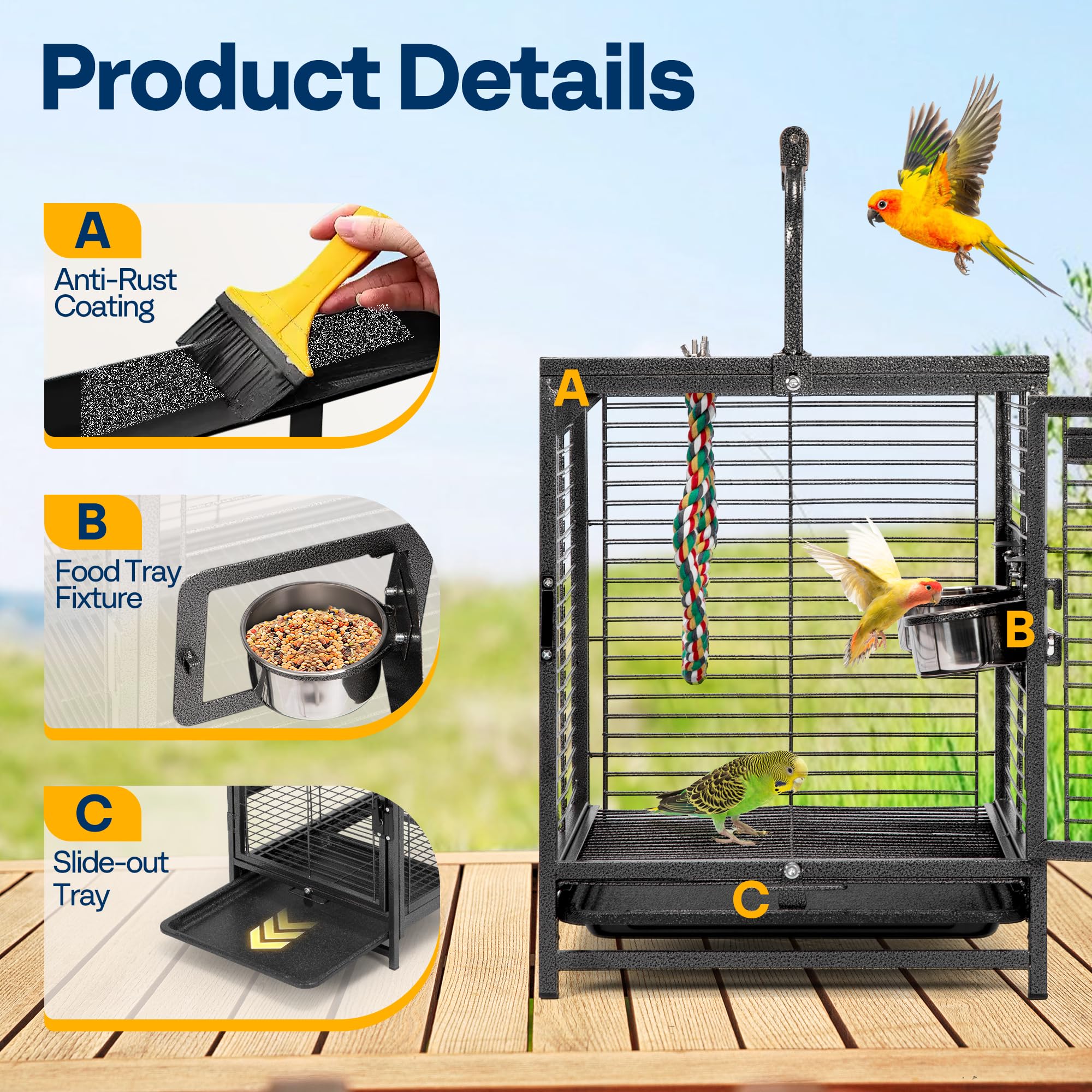 VIVOHOME Colorful rope included adds enrichment and entertainment during cage playtime