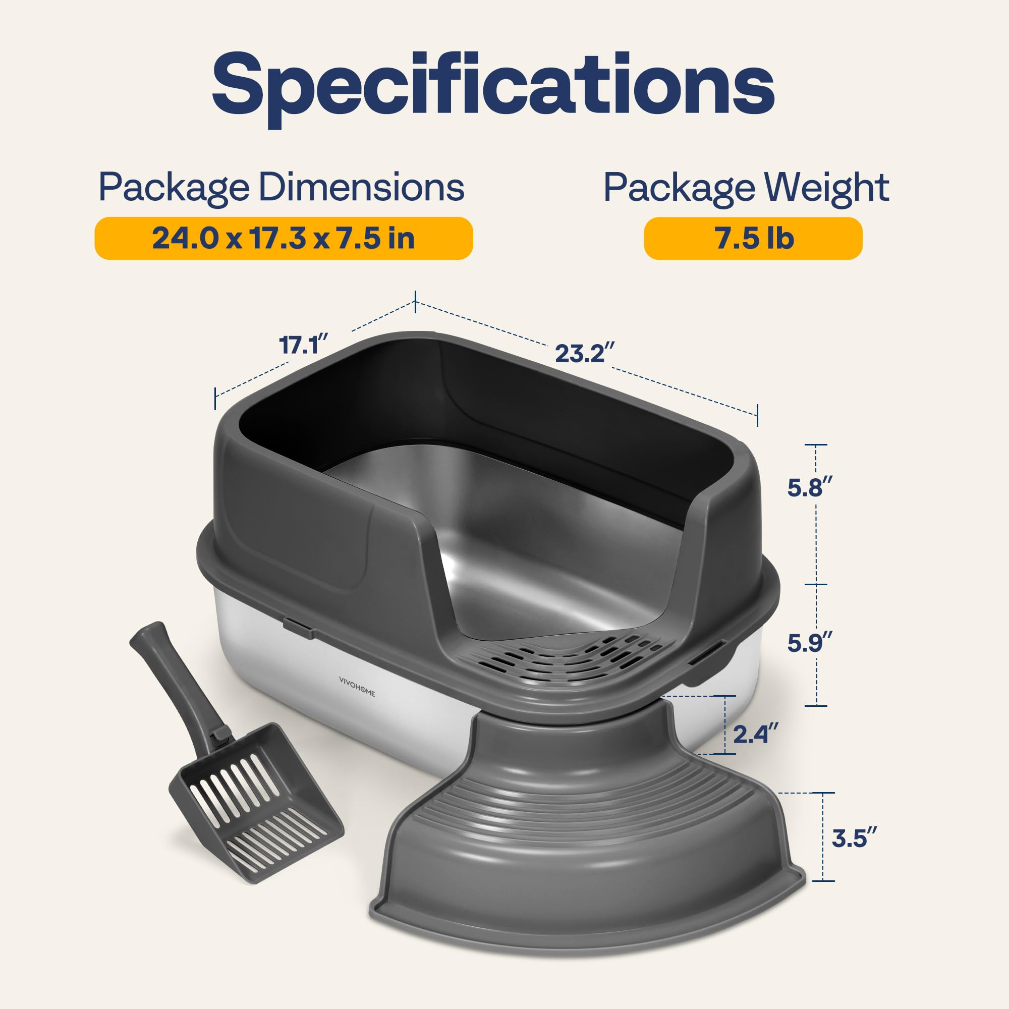 VIVOHOME XL grooved footboard reduces litter scatter during entry and exit.