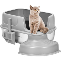 VIVOHOME XL stainless steel litter box with cover keeps large cats comfortable and litter contained.