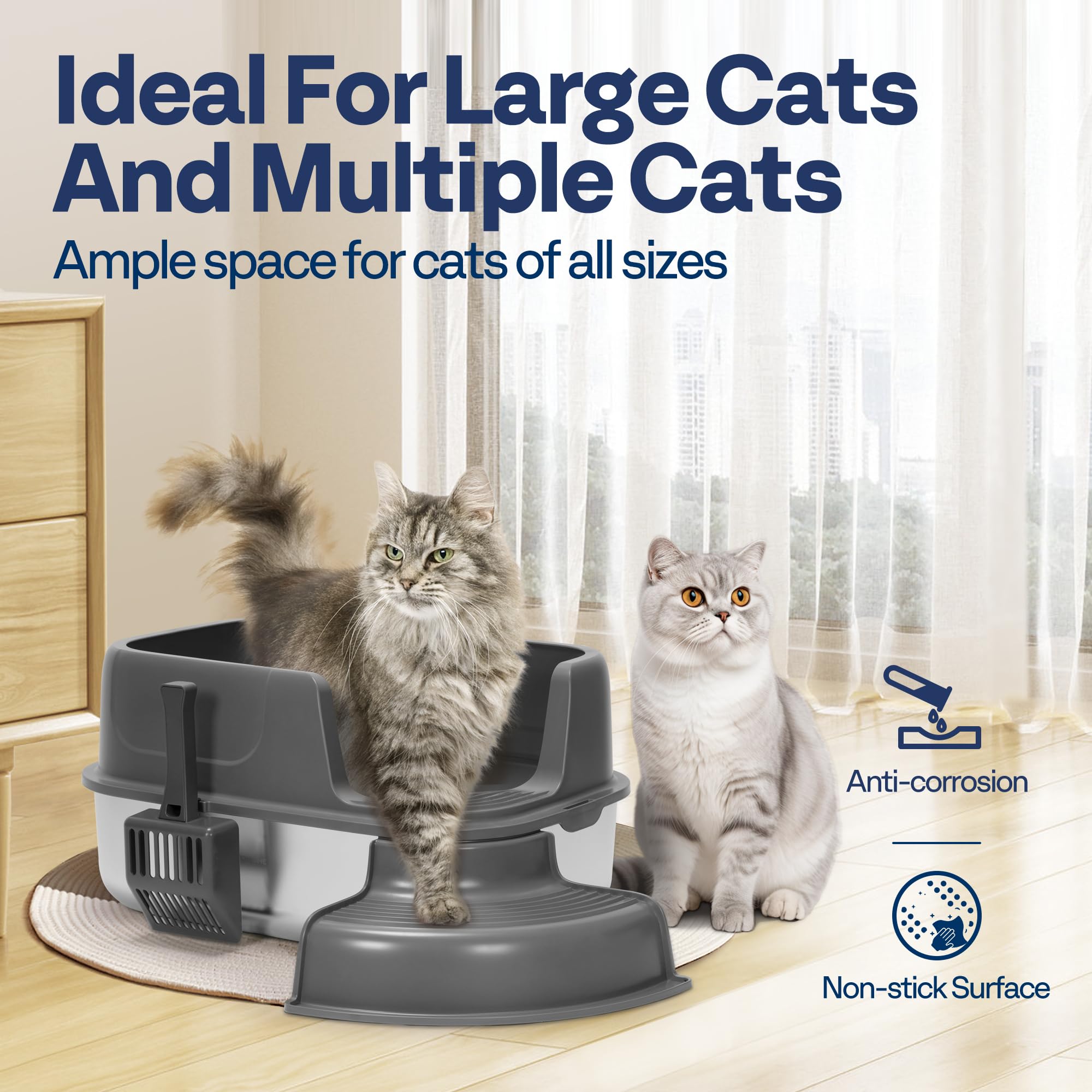 VIVOHOME XL litter box steps highlight easy entry for large or senior cats.