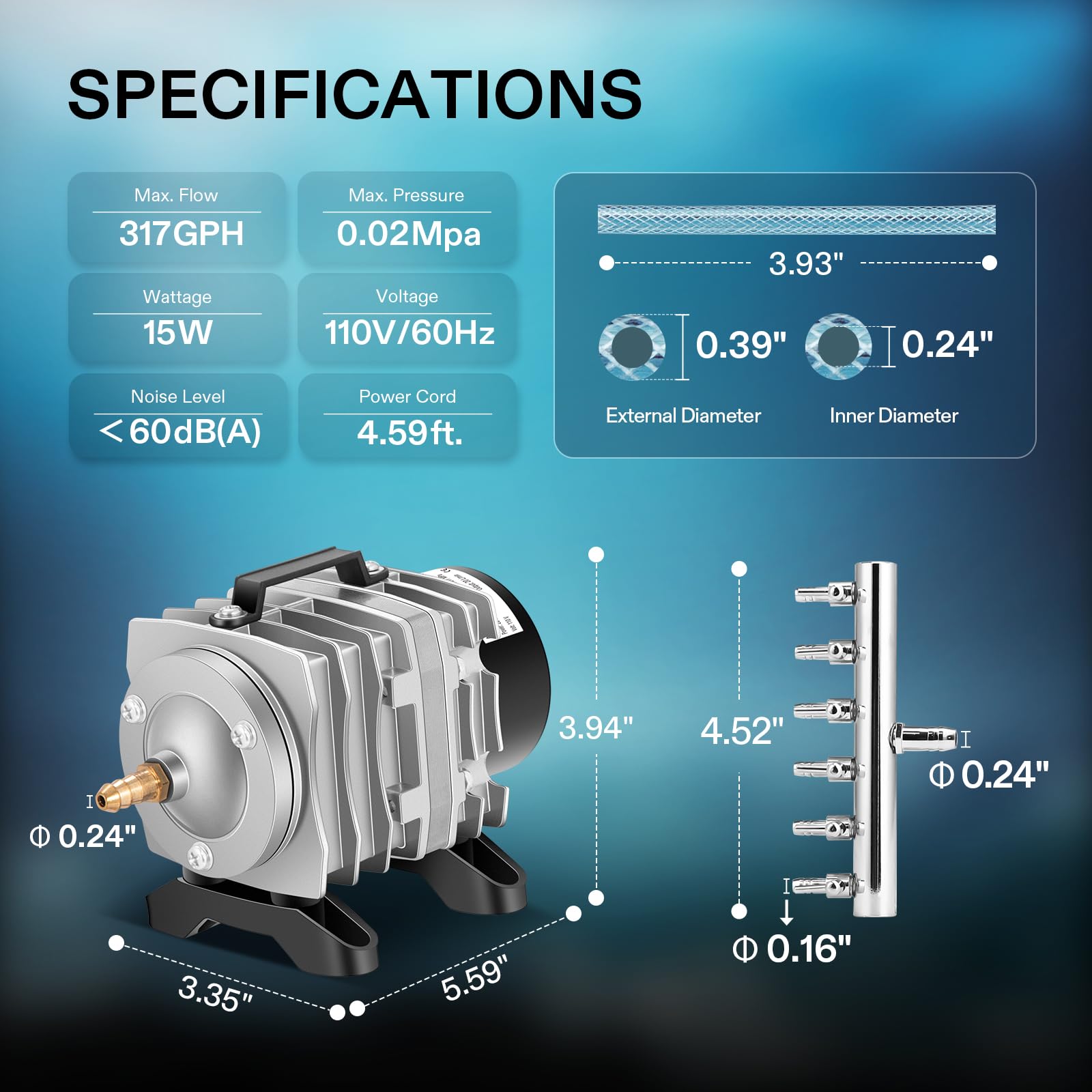 VIVOSUN 317GPH side view highlighting durable construction for continuous use