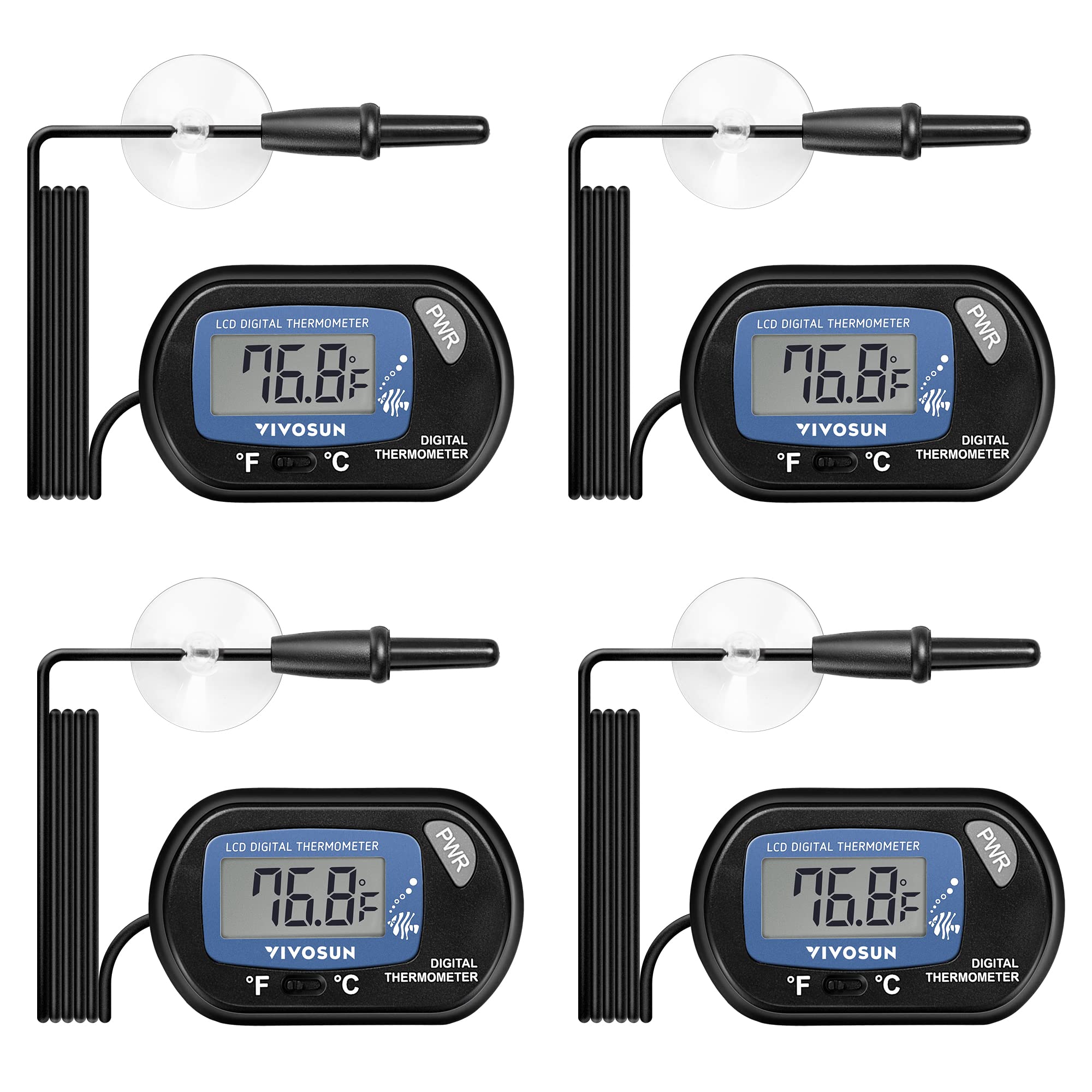 VIVOSUN 4-pack digital aquarium thermometer front view for quick water temperature checks.