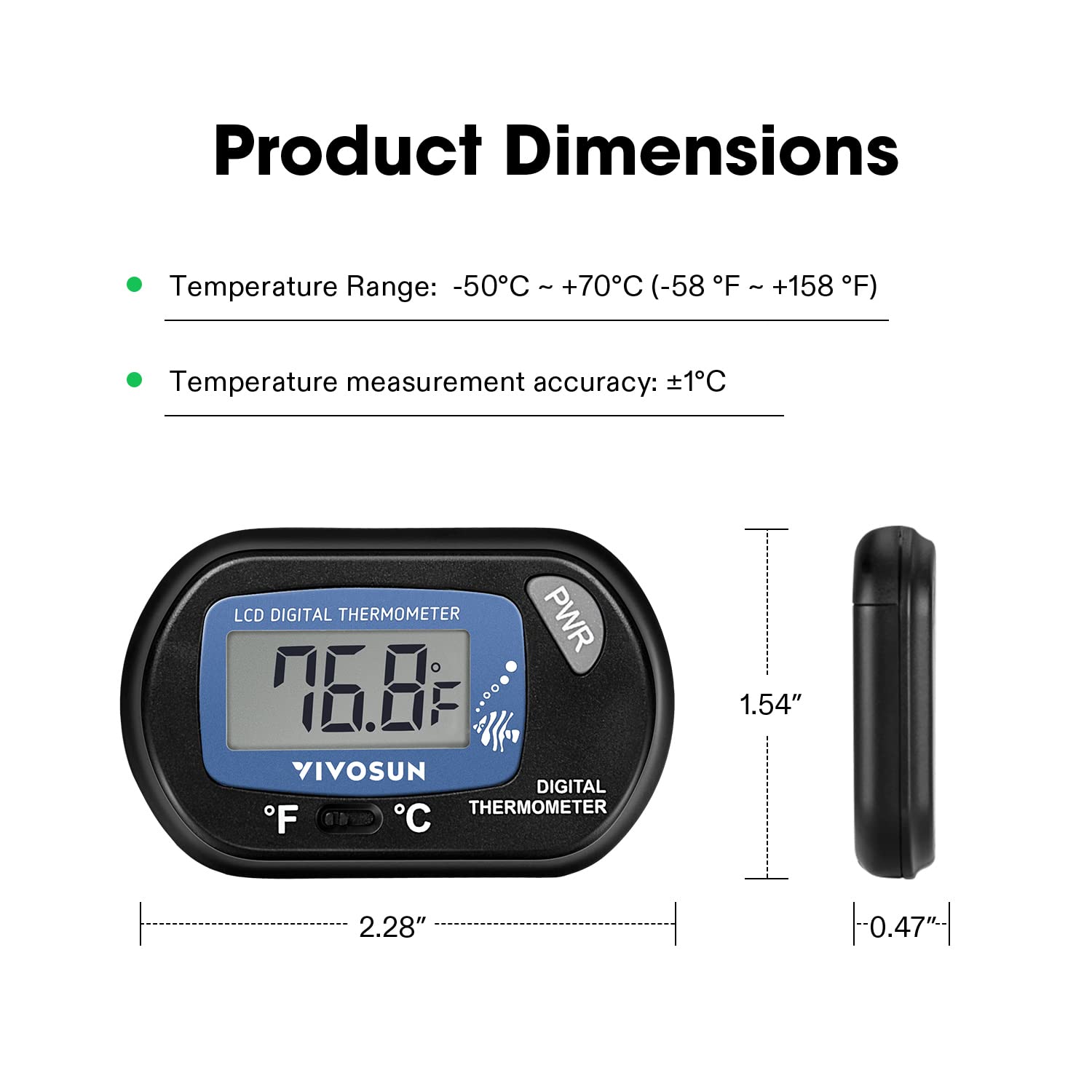 VIVOSUN thermometer highlights wide temperature range for versatile environments.
