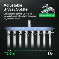 VIVOSUN Air Pump Kit eight-way splitter enables multi-zone aeration for bigger tanks.