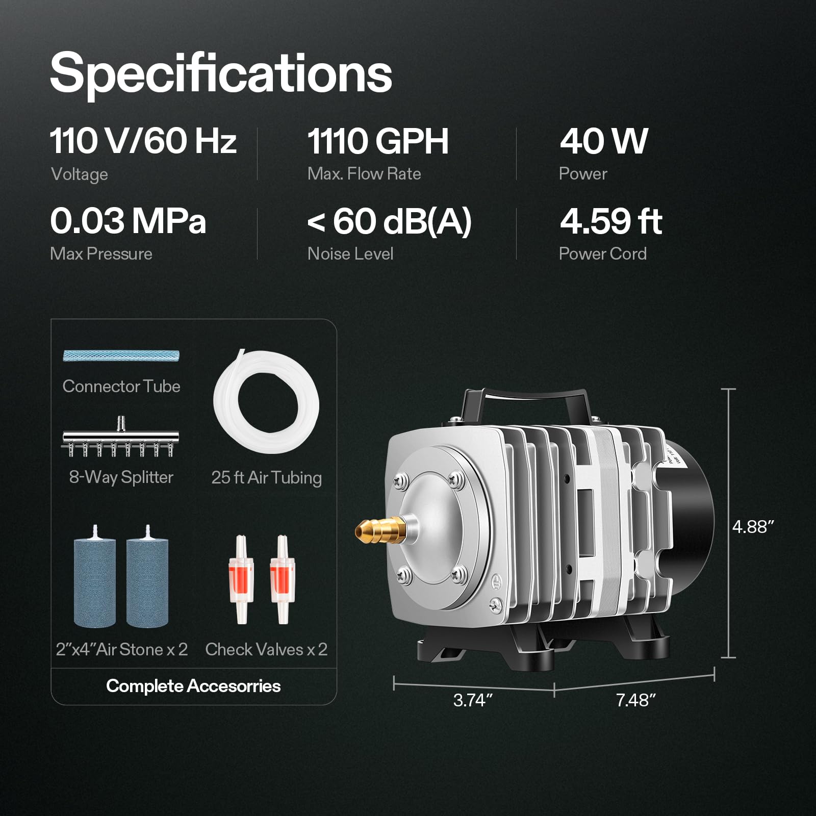 VIVOSUN Air Pump Kit in-use in an aquarium demonstrates powerful aeration and circulation.
