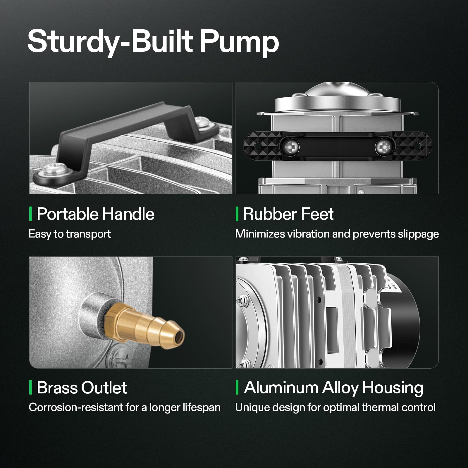 VIVOSUN Air Pump Kit side view highlights compact design and steady airflow capability.