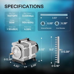 VIVOSUN commercial air pump top view highlights compact footprint for hydroponics.