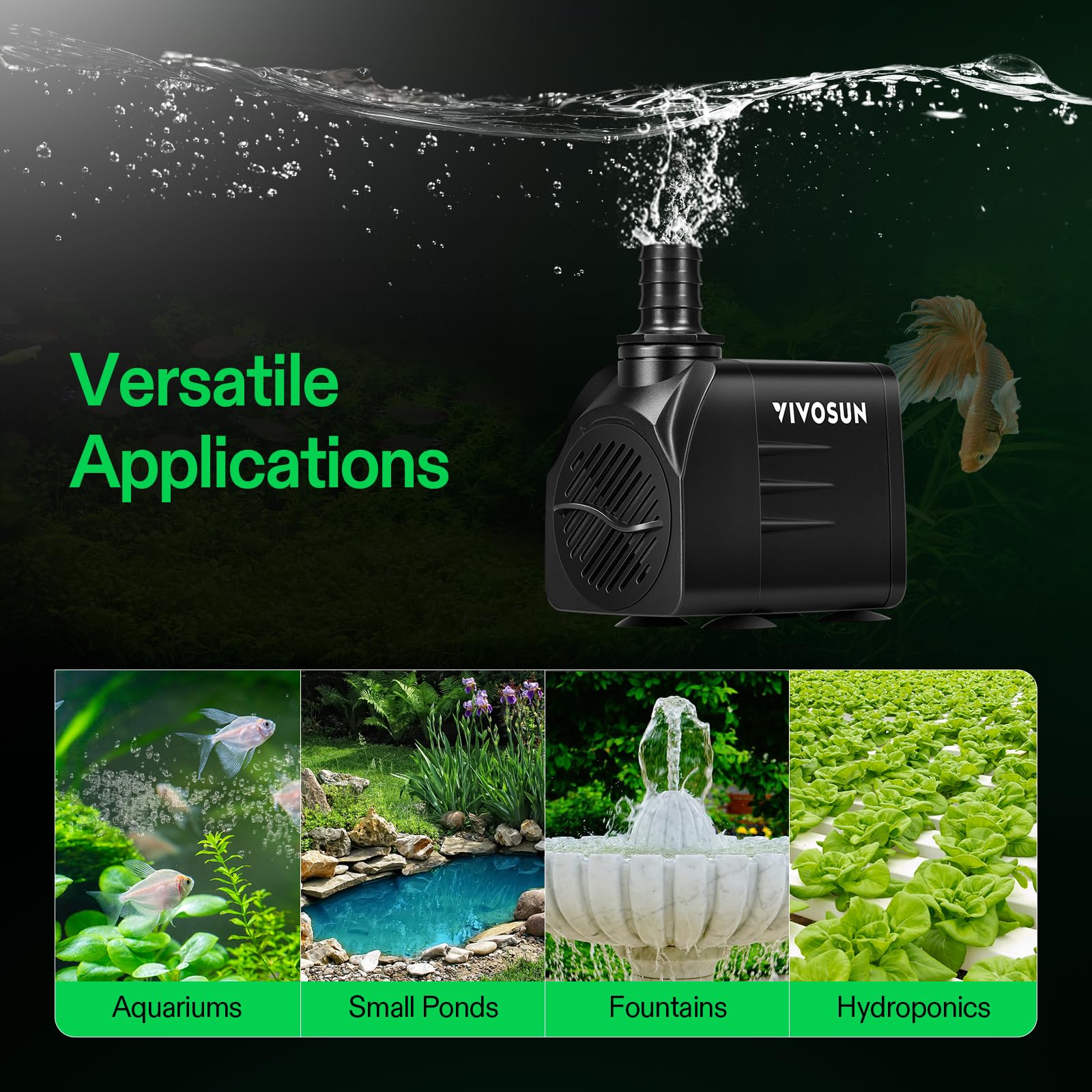 VIVOSUN multipurpose-aquarium-pond-hydroponics proves versatile for multiple water features.