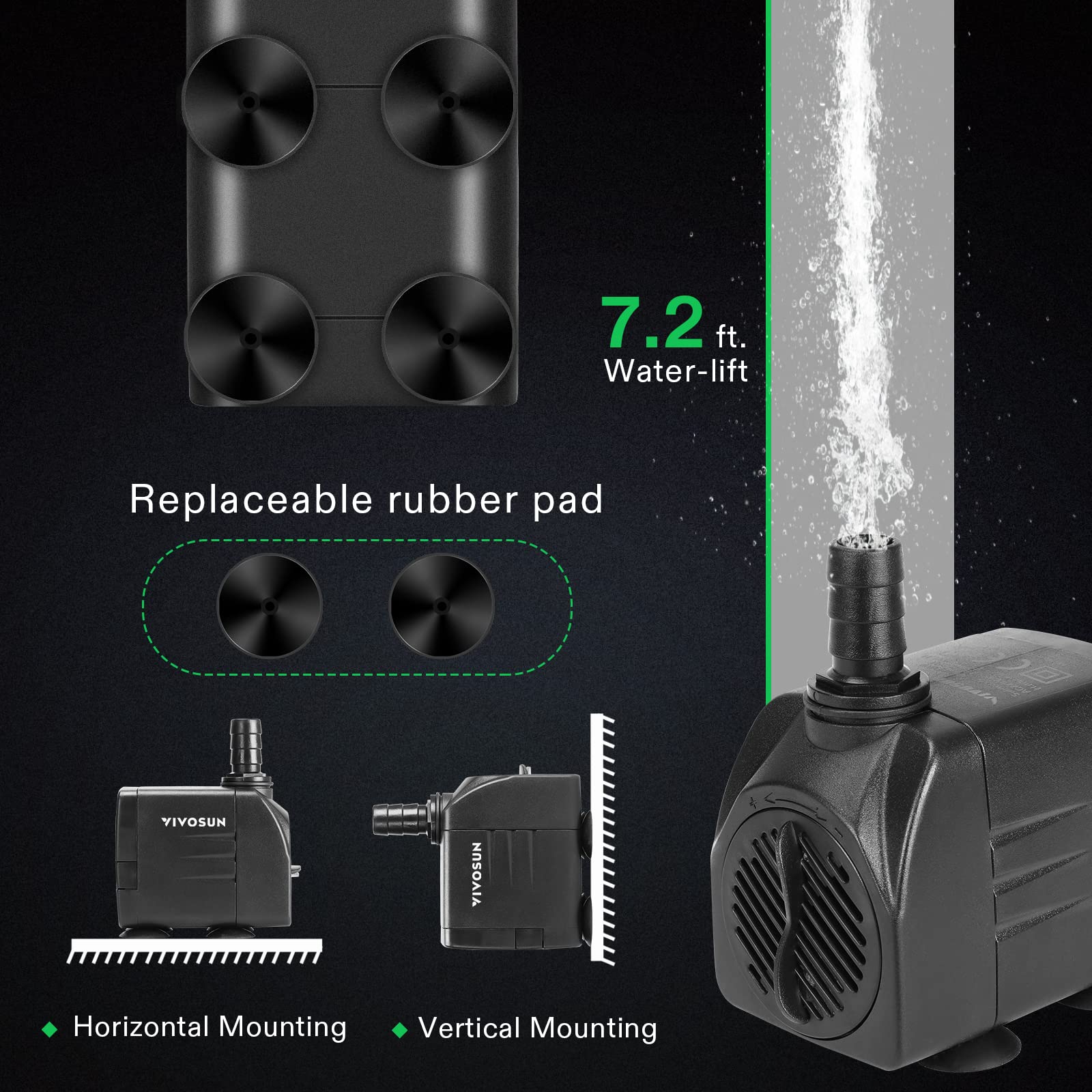 VIVOSUN quiet submersible pump for serene fish tank operation.