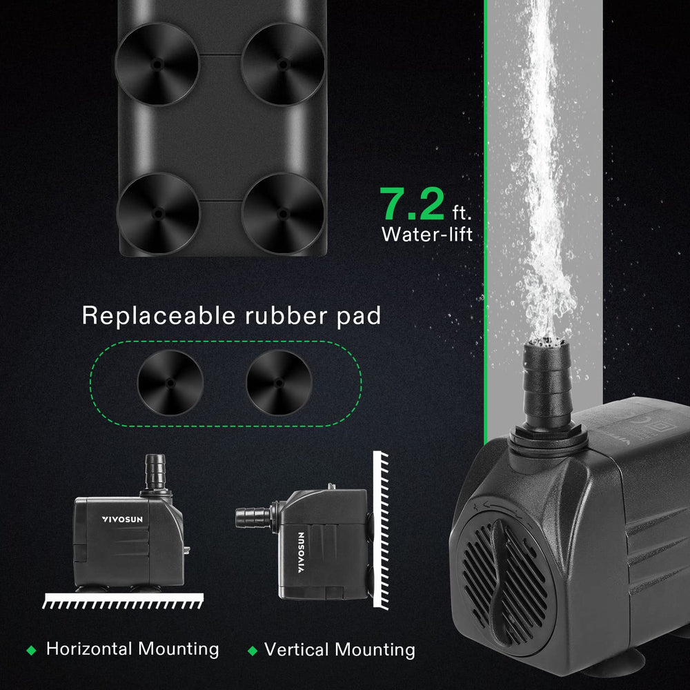 VIVOSUN quiet submersible pump for serene fish tank operation.