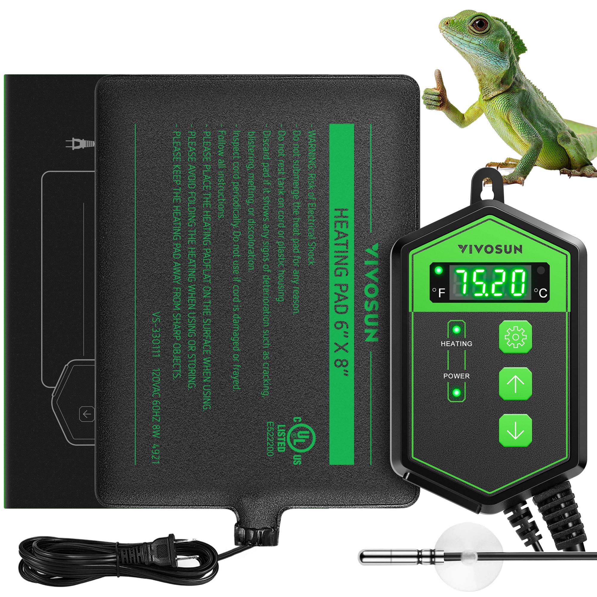 VIVOSUN reptile heating pad 6x8 front view shows compact under-tank warmth