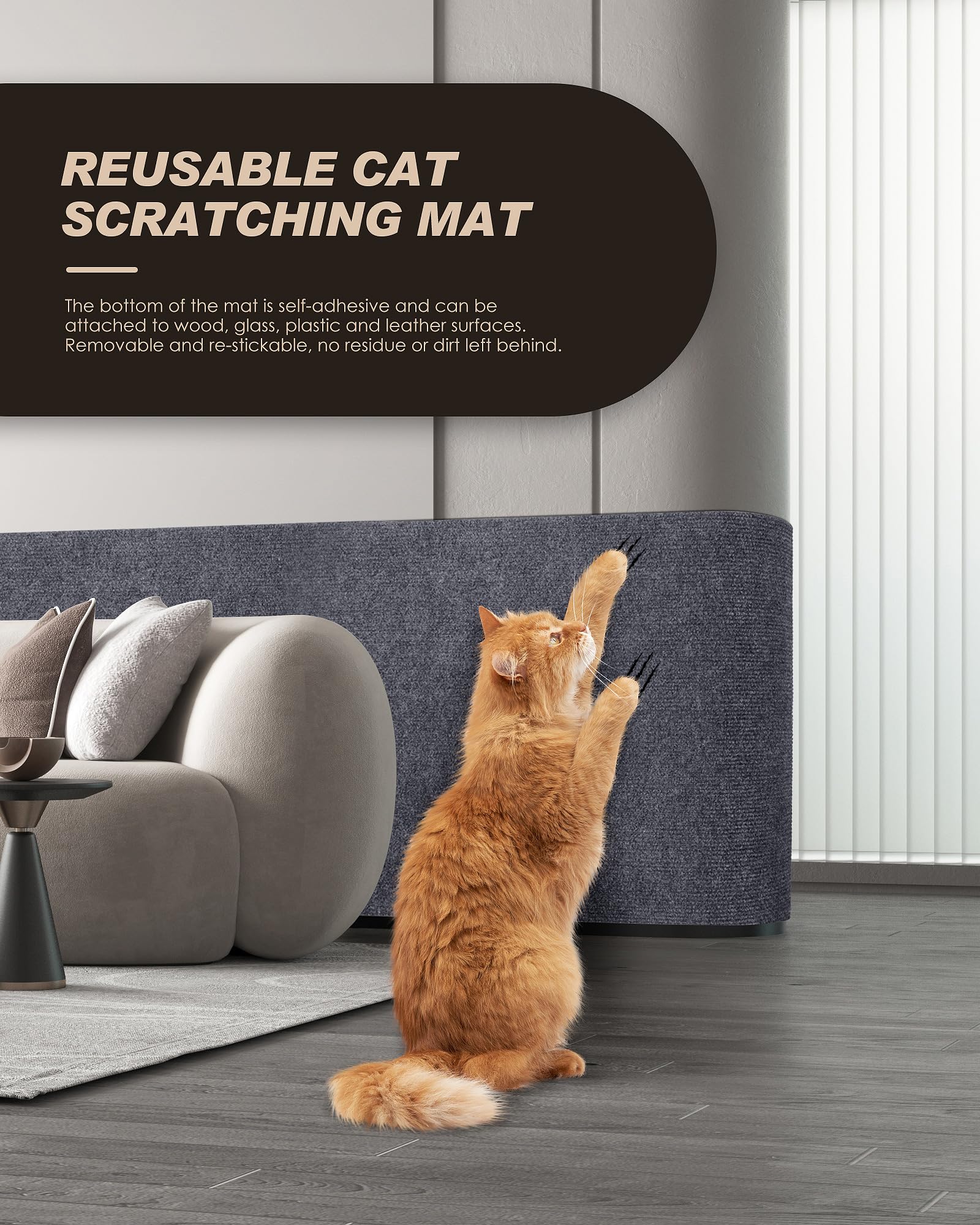 VIVOYAN cat-scratch-protector self-adhesive-back installs quickly on leather, wood, and smooth surfaces