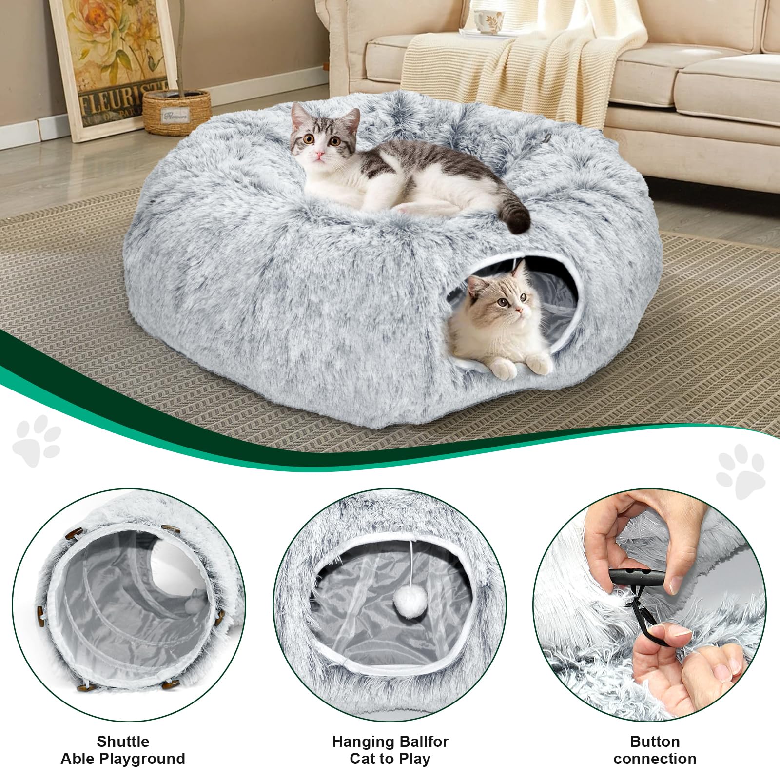 VIVOYAN cat tunnel center mat close-up emphasizing soft resting area