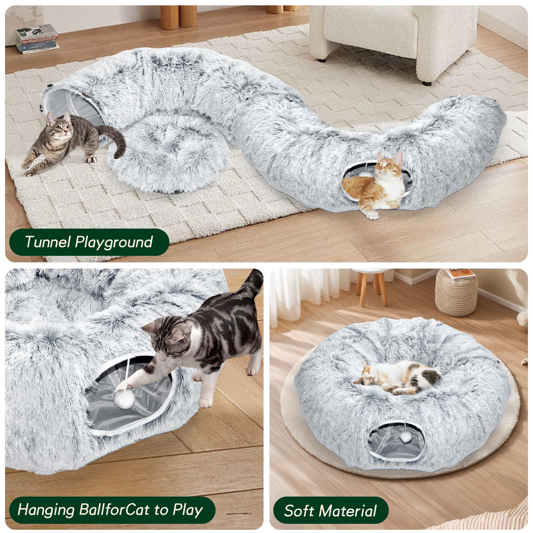 VIVOYAN cat tunnel in action in a playroom demonstrating extended activity