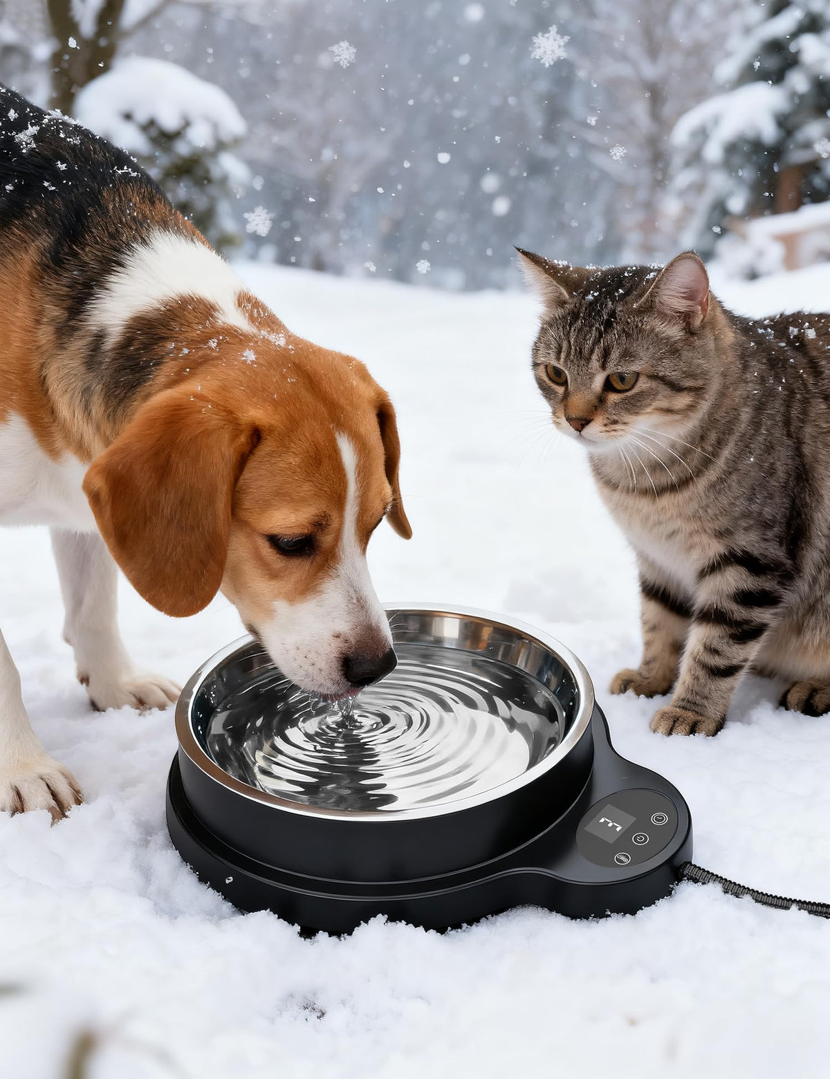 ViwalmPoul heated water bowl outdoor view showing winter hydration benefits