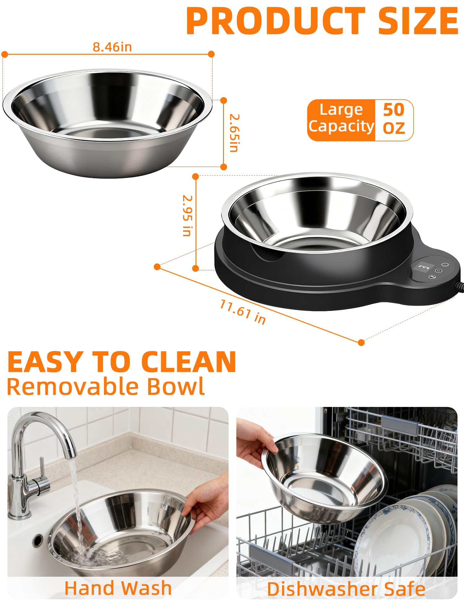 ViwalmPoul removable stainless steel bowl for easy cleaning
