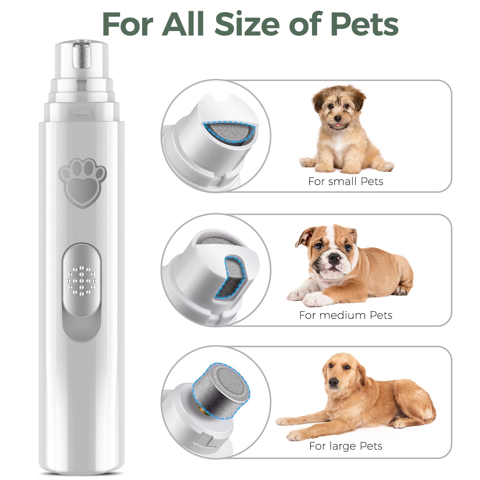 VIWIK dog nail grinder with three ports for small, medium, and large dogs