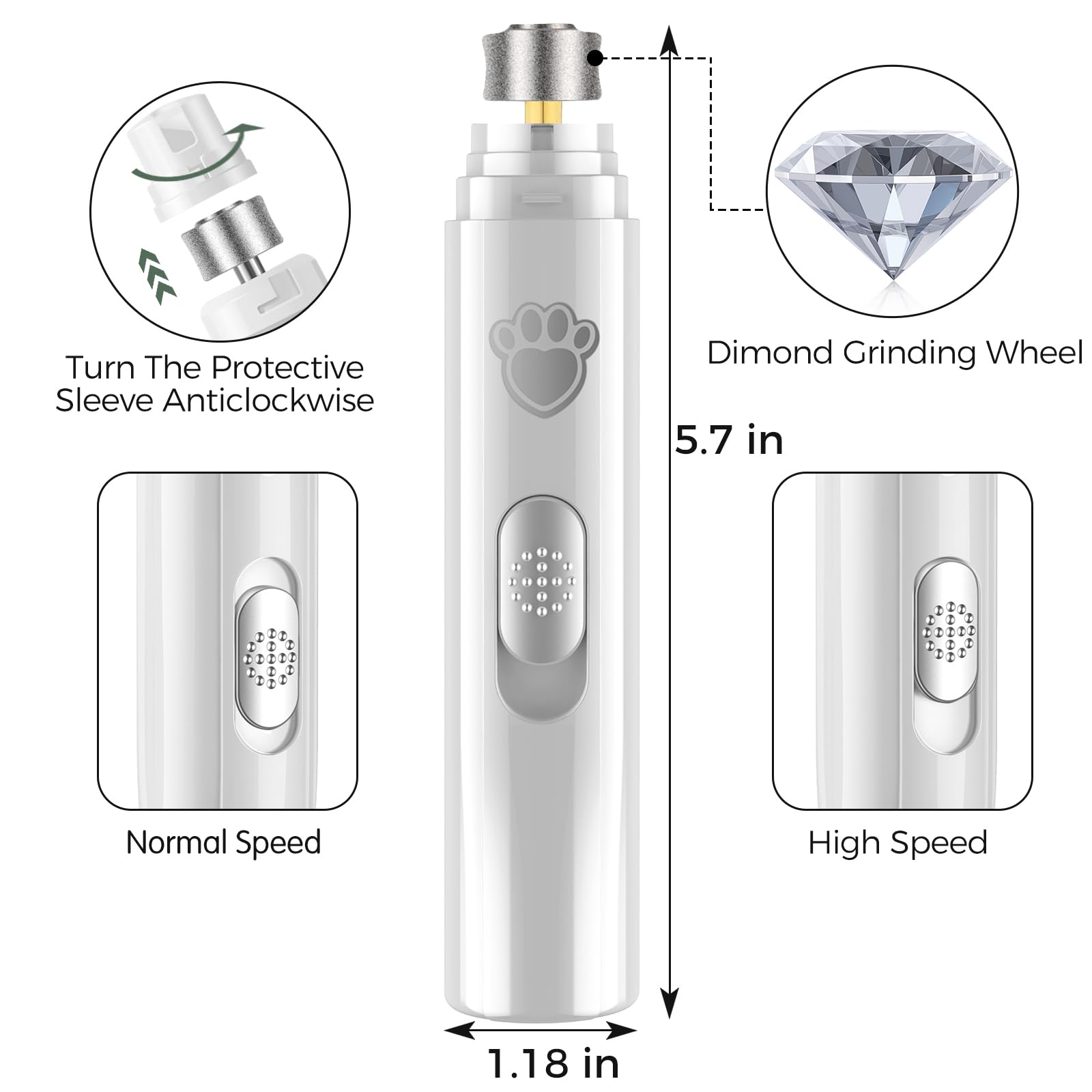VIWIK nail grinder two speeds for gentle to heavy nail trimming