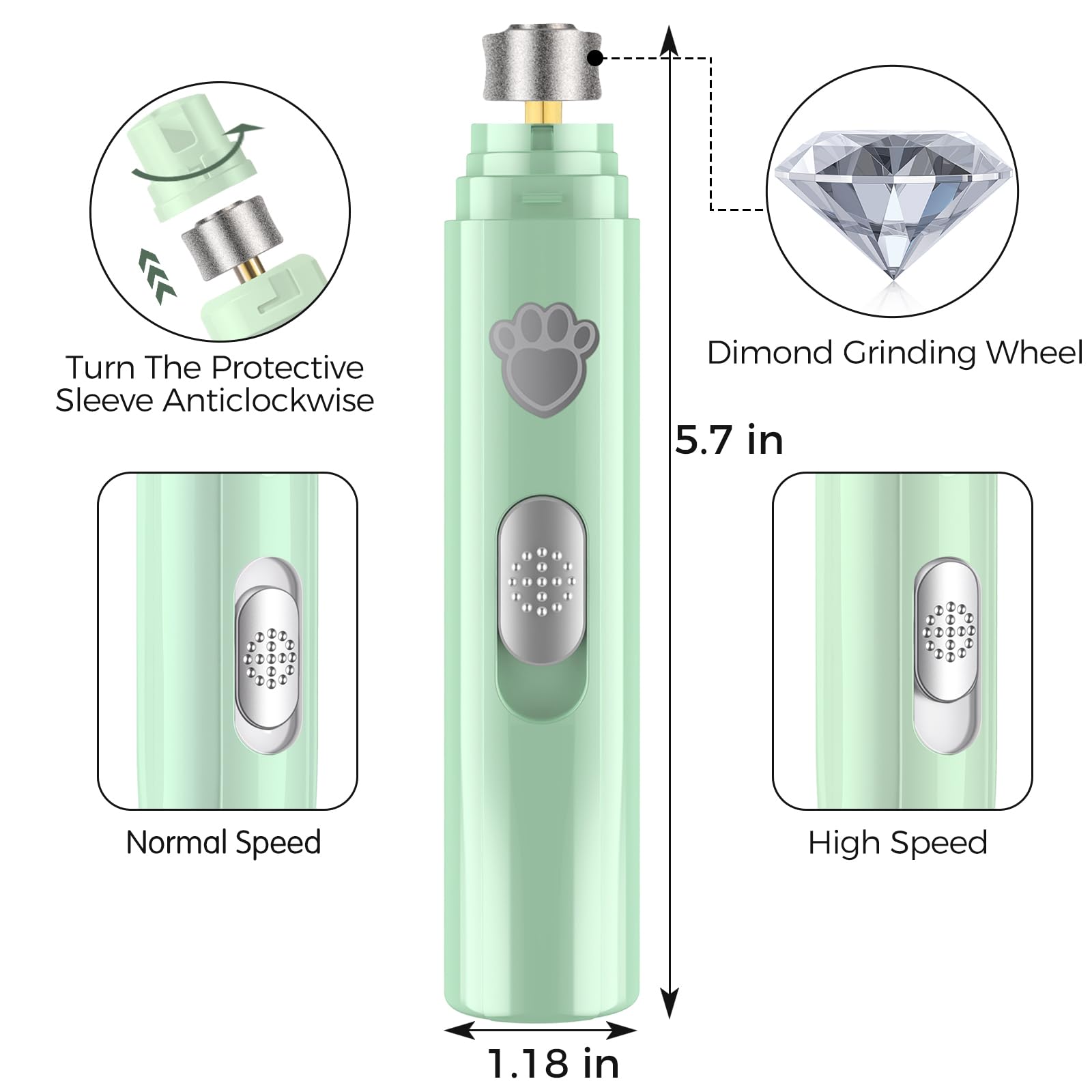 VIWIK dog nail grinder two-speeds tailor grooming to nail hardness