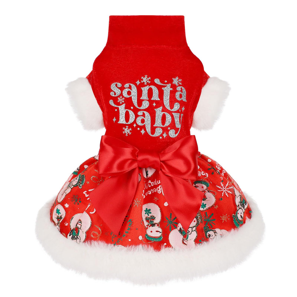 Vixpyzz L dog christmas dress front view highlights cozy fleece warmth for winter outings